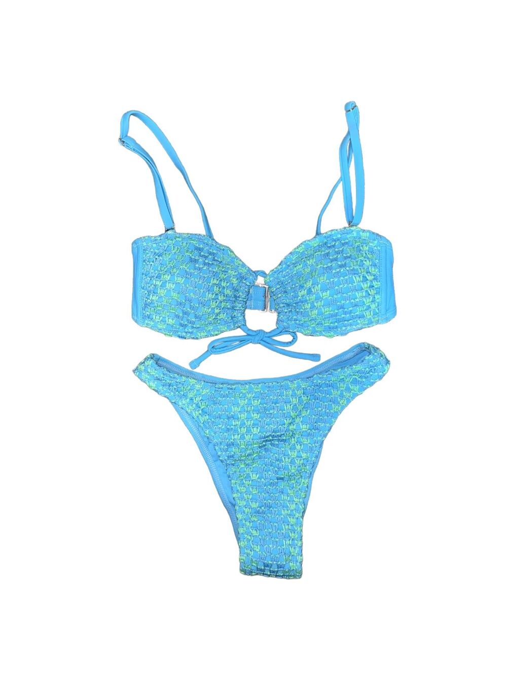 Wild Fable Bikini Set Size XXS Blue Green Textured Bandeau NWT